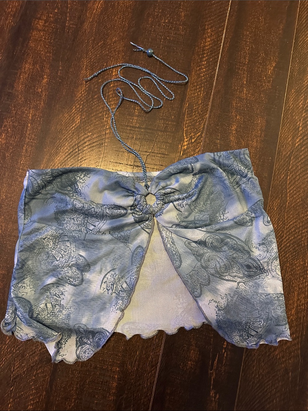 ROMWE Light Blue Paisley Halter Bandeau with Center Ring